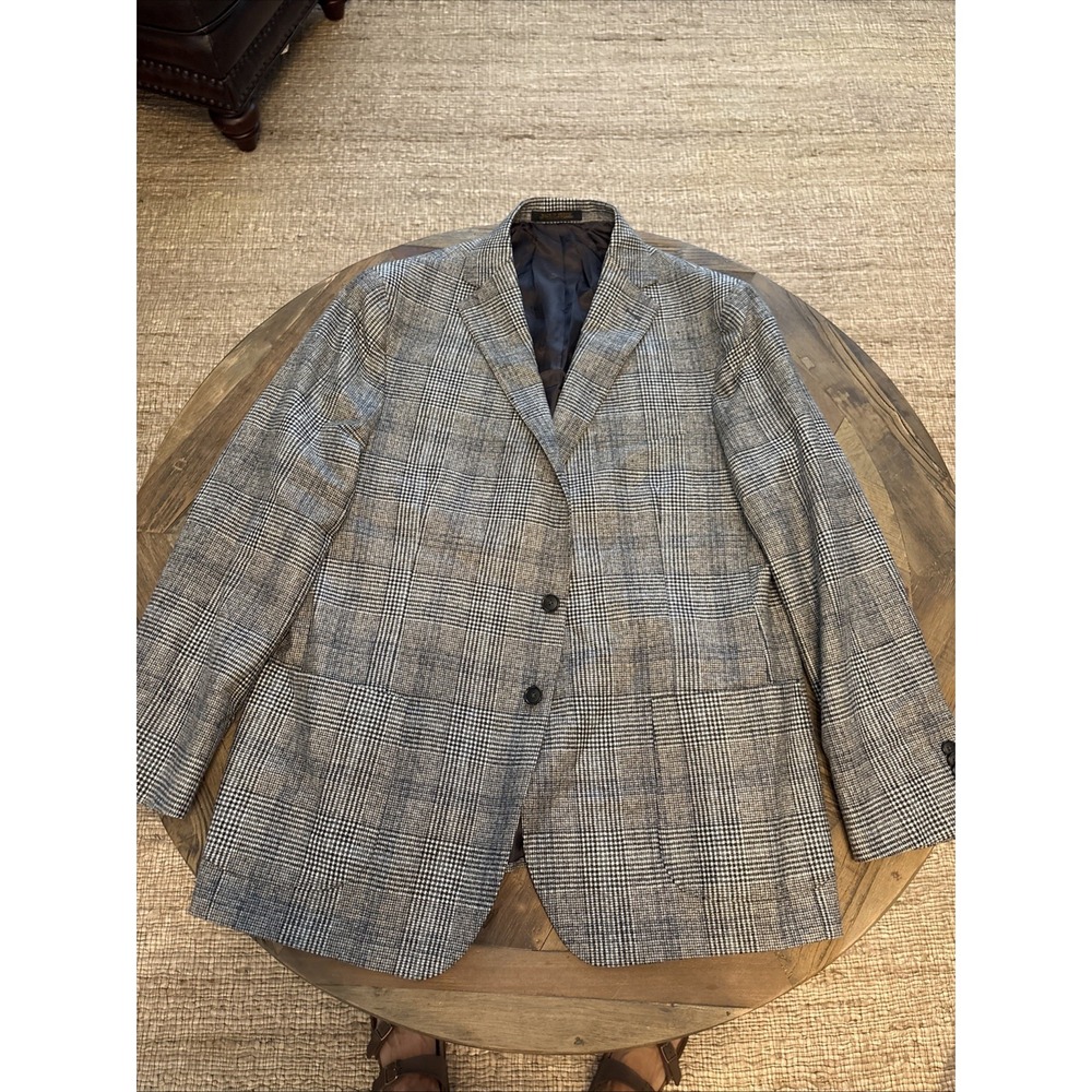 Jos A Bank Reserve Men's Black Glenn Plaid Blazer 100% Wool  46R Lanificio 130's